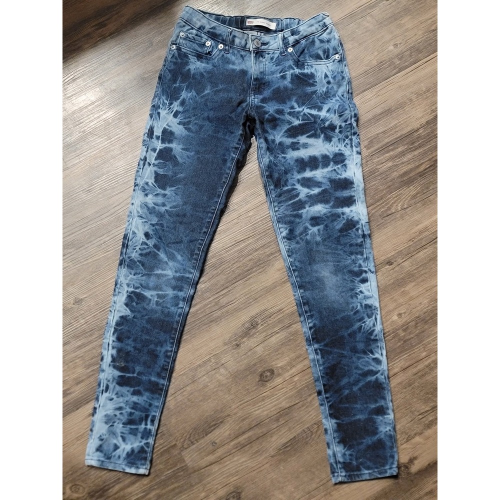 Levis 710 Super Skinny Jeans Blue White Tie Dye Wash Girls Size 14 REG Denim